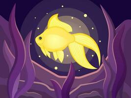 ouro peixe dentro mar, embaixo da agua vida, algas. desenho animado vetor ilustração