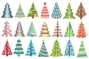 abstrato, colorida Natal árvore definir. incomum estilizado Natal árvores, diferente cor. abstrato colori e projetado Novo ano evento árvores vetor