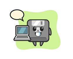 ilustração de mascote de disquete com um laptop vetor