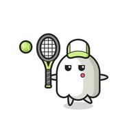 personagem de desenho animado do fantasma como um jogador de tênis vetor