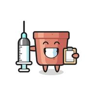 ilustração mascote do vaso de flores como um médico vetor