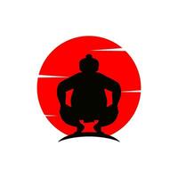silhueta do sumô logotipo dentro frente do a Sol vetor