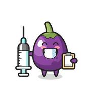 ilustração do mascote da berinjela como médico vetor