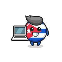 ilustração do mascote do emblema da bandeira de cuba com um laptop vetor