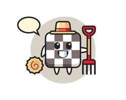 personagem mascote do tabuleiro de xadrez como fazendeiro vetor