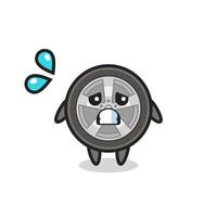 personagem mascote da roda de carro com gesto de medo vetor