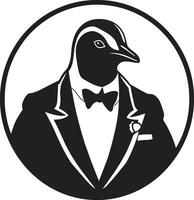 lustroso e fofo Preto vetor pinguim emblema intrincado aviária beleza Preto pinguim ícones emplumado delicadeza