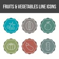 conjunto exclusivo de ícones de vetor de frutas e vegetais