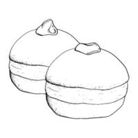 dois vetor rosquinhas para judaico hanukkah feriado Preto e branco simples ilustração. mão desenhado Sufganiyot rosquinhas com morango geléia e geléia