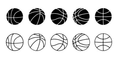 ícone de basquete definido em estilo de linha, ilustração vetorial vetor