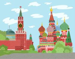 Moscou é a capital do Rússia, vermelho quadrado. kremlin e st. manjericão catedral. vetor ilustração.