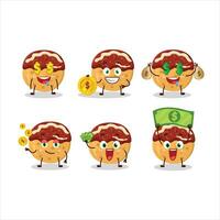 takoyaki desenho animado personagem com fofa emoticon trazer dinheiro vetor