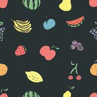 padrão de frutas sem costura. fundo de doodle com ícones de frutas. fundo de frutas vetor