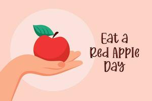 comer uma vermelho maçã dia. maçã dentro mão bandeira vetor