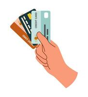 três crédito cartões dentro a mão vetor