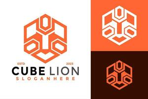 cubo leão hexágono moderno logotipo Projeto vetor símbolo ícone ilustração