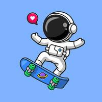 fofa astronauta jogando skate desenho animado vetor ícone ilustração. tecnologia esporte ícone conceito isolado Prêmio vetor. plano desenho animado estilo