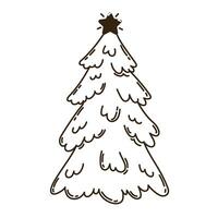 isolado mão desenhado rabisco linha Natal árvore com estrela. plano vetor ilustração em branco fundo. Novo ano, alegre Natal. para cartão, convite, poster, bandeira.