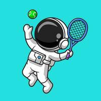 fofa astronauta jogando tênis bola desenho animado vetor ícone ilustração. tecnologia esporte ícone conceito isolado Prêmio vetor. plano desenho animado estilo