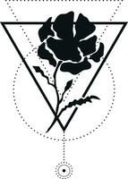 abstrato botânico tatuagem com geométrico elementos isolado em branco fundo. monocromático floral tatuagem com uma flor contorno. vetor ilustração