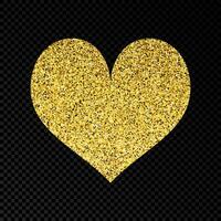 ouro cintilante coração em Sombrio fundo. fundo com ouro brilhos e brilhar efeito. vetor ilustração
