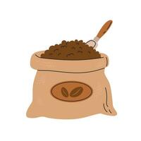 café feijões serapilheira saco com colher vetor ilustração. Projeto elemento, ícone para comprar, cafeteria, pacote