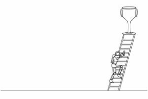 solteiro 1 linha desenhando jovem astronauta escalar escada para pegue troféu. motivação para sucesso dentro nave estelar galáctico expedição. cósmico galáxia espaço. contínuo linha desenhar gráfico Projeto vetor ilustração