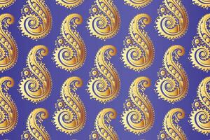 dourado paisley padronizar em uma roxa fundo com intrincado detalhe vetor