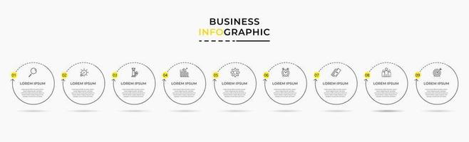 modelo de negócios de design de infográfico com ícones e 9 opções ou etapas vetor