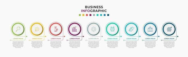 modelo de negócios de design de infográfico com ícones e 9 opções ou etapas vetor