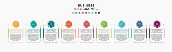 modelo de negócios de design de infográfico com ícones e 9 opções ou etapas vetor