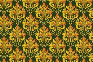 vintage amarelo e verde floral papel de parede com laranja acentos vetor