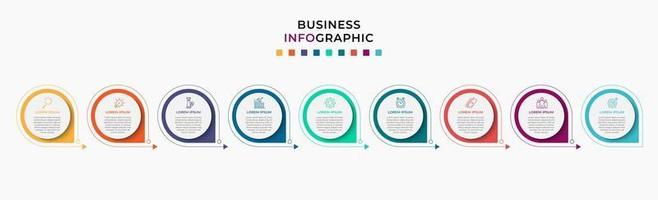 modelo de negócios de design de infográfico com ícones e 9 opções ou etapas vetor