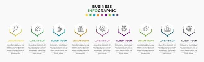 modelo de negócios de design de infográfico com ícones e 9 opções ou etapas vetor