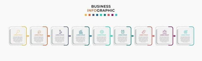 modelo de negócios de design de infográfico com ícones e 9 opções ou etapas vetor