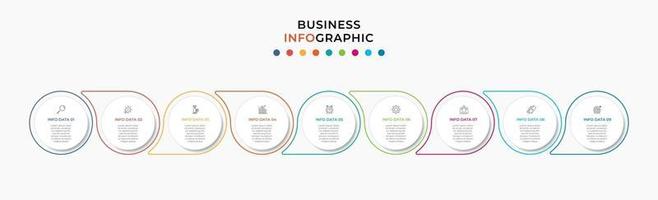 modelo de negócios de design de infográfico com ícones e 9 opções ou etapas vetor