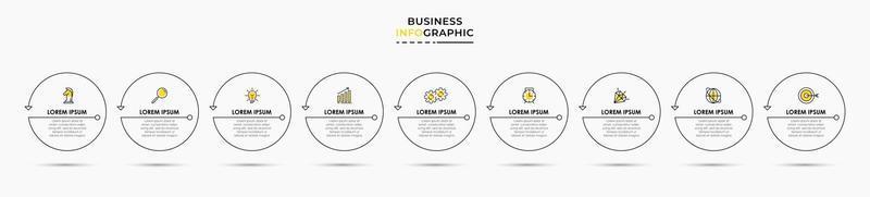 modelo de negócios de design de infográfico com ícones e 9 opções ou etapas vetor