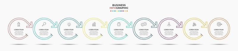 modelo de negócios de design de infográfico com ícones e 9 opções ou etapas vetor