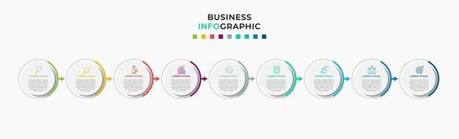 modelo de negócios de design de infográfico com ícones e 9 opções ou etapas vetor