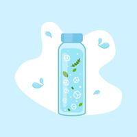 água garrafa com gelo cubo e folhas. refrescante verão bebida. isolado em azul fundo. frio bebida. vetor