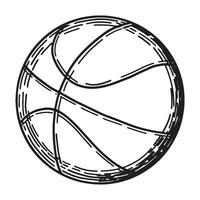 basquetebol bola esboço clipart. esporte equipamento rabisco isolado em branco. mão desenhado vetor ilustração dentro gravação estilo.