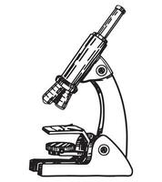 velho microscópio esboço. química ou biologia equipamento, Educação, laboratório ferramenta esboço grampo arte. mão desenhado vetor ilustração isolado em branco.