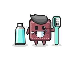ilustração do mascote da carteira de couro com uma escova de dentes vetor