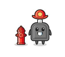 personagem mascote da chave do carro como bombeiro vetor