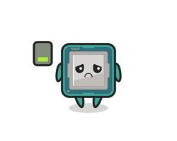 personagem mascote do processador fazendo um gesto cansado vetor