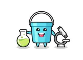 personagem mascote do balde de plástico como um cientista vetor