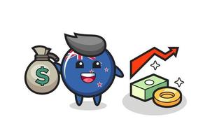 desenho animado da ilustração do distintivo da bandeira da nova zelândia segurando um saco de dinheiro vetor