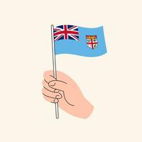 desenho animado mão segurando fijiano bandeira, isolado vetor Projeto.