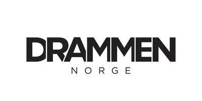 drammen dentro a Noruega emblema. a Projeto características uma geométrico estilo, vetor ilustração com negrito tipografia dentro uma moderno Fonte. a gráfico slogan rotulação.