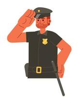 caucasiano barbudo polícia Policial masculino 2d desenho animado personagem. europeu xerife policial isolado vetor pessoa branco fundo. adulto homem policial saudando execução cor plano local ilustração